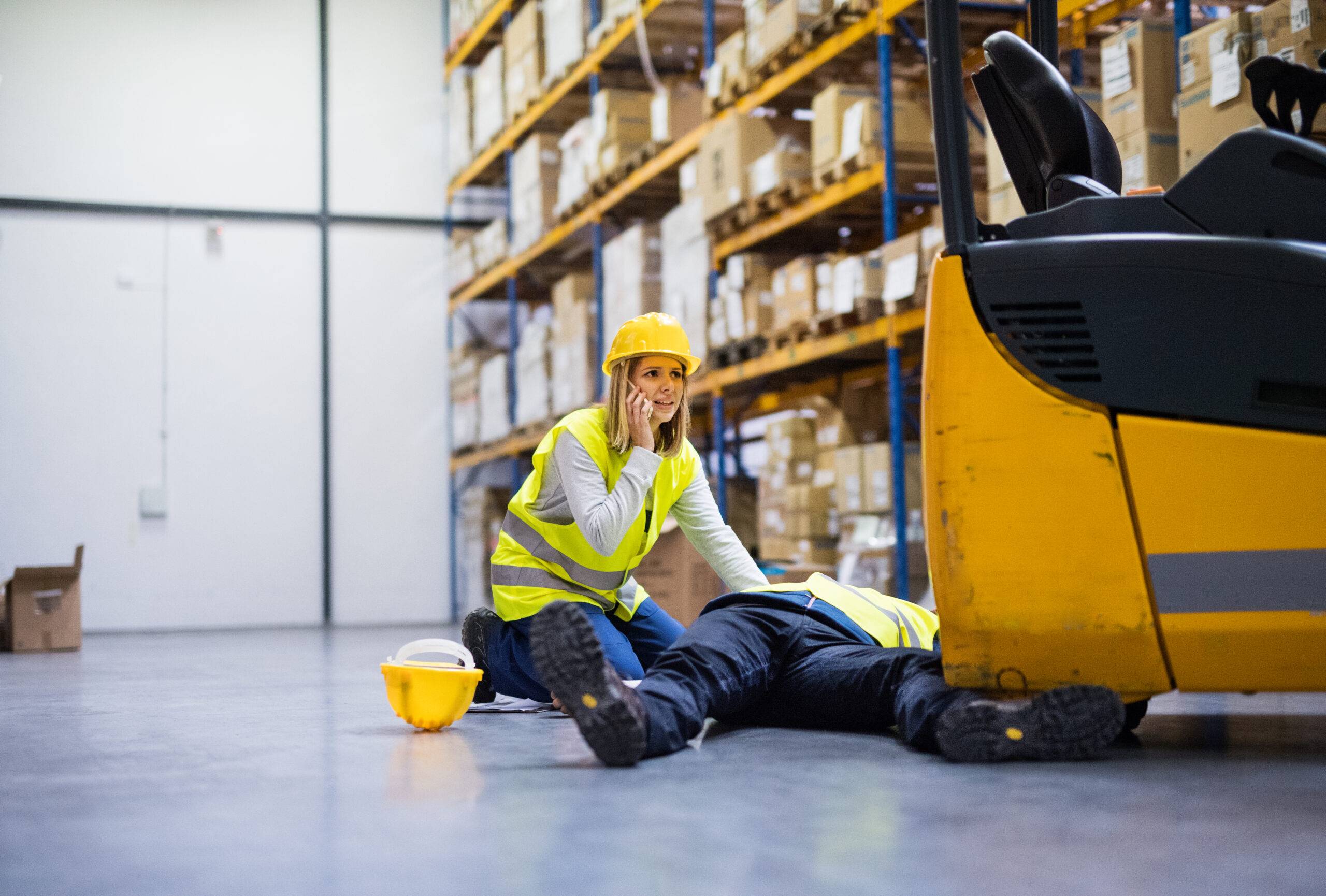Warehouse workers after an accident